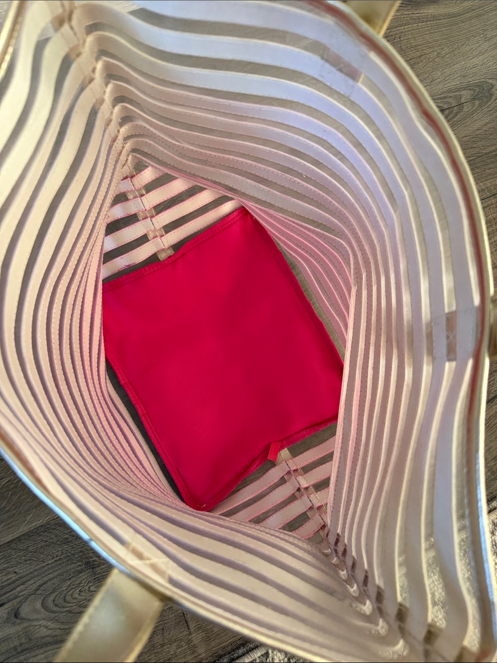 Victoria's Secret Gold to Pink Ombre Striped Tote/Beach Bag - Picture 3 of 5